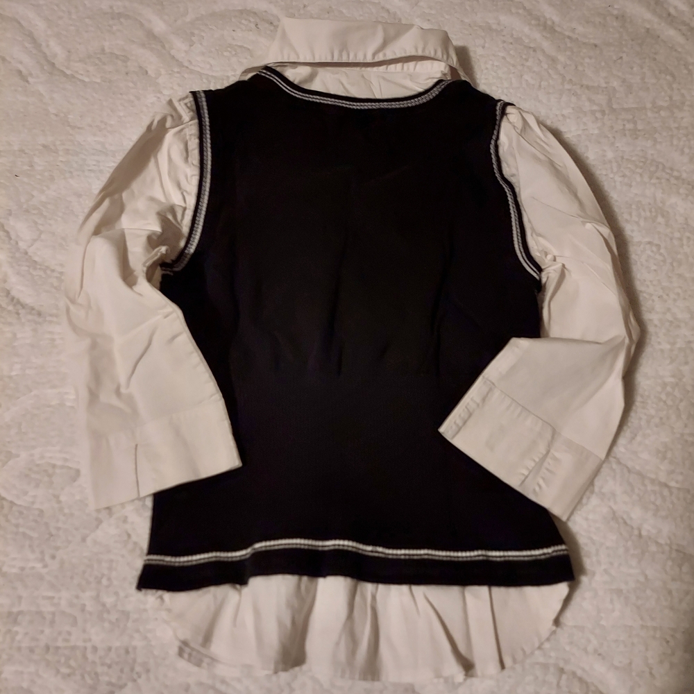AB Studio Black and White Button Down Layered Shirt - Picture 2 of 7